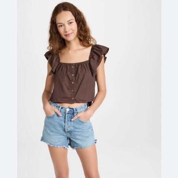 NWOT Women’s Nation Ltd Ada A-Line Ruffle Chemise in Brown Stripe SZ XL - Picture 1 of 8